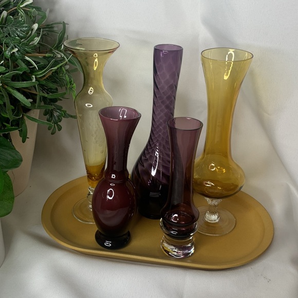 Vintage Amber and amethyst blown glass bud vase collection - Picture 11 of 15